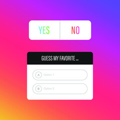 Social media interface stickers instagram, stories social media icons. Templates stories, hashtag, polls, emoji slider, countdown. Vector illustration