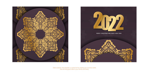 Fototapeta premium 2022 brochure happy new year burgundy color with vintage gold pattern