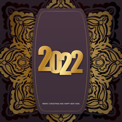 2022 brochure happy new year burgundy color with winter gold ornament