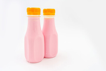 Strawberries milk in plastic bottle