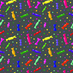 Seamless pattern with sweets in a wrapper on a gray background