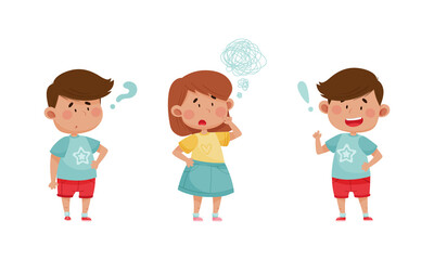 Cute kids emotions set. Children with different face expressions cartoon vector illustration