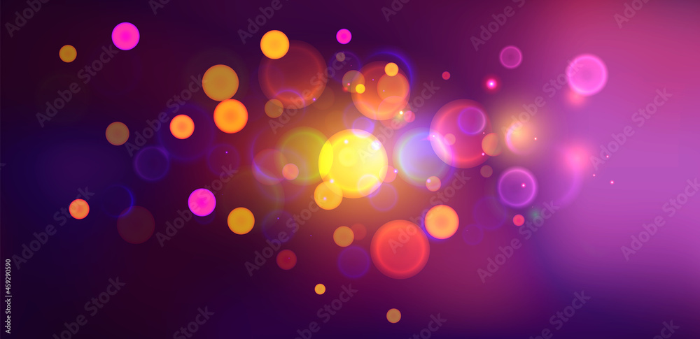 Wall mural abstract glowing background with colorful circle bokeh