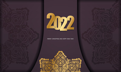 Holiday Brochure 2022 Merry christmas burgundy color with vintage gold pattern