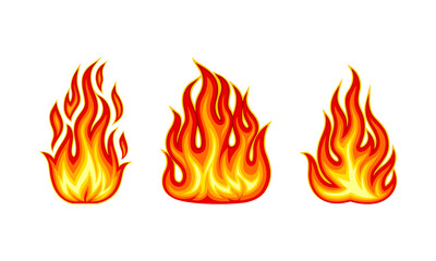Burning bonfires set. Bright fire flame set. vector illustration