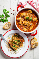 Chakhokhbili - stewed chicken in tomato sauce, Georgian food concept.