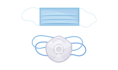 Set of different medical tools. Face mask and respirator vector illustration
