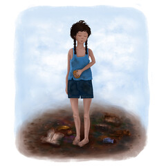 International Day for the Eradication of Poverty. Beggar girl illustration.