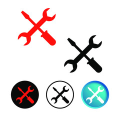 Abstract Wrench and Screwdriver Crossed Icon Set
