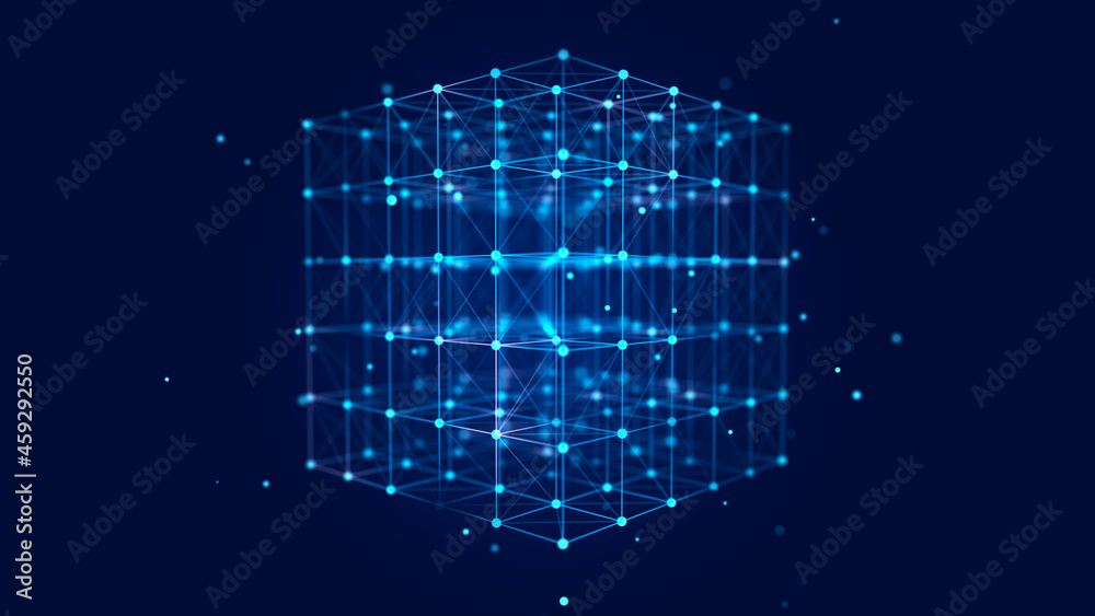 Fototapete digital blockchain concept. data storage in separate cells. abstract background with dots and connec