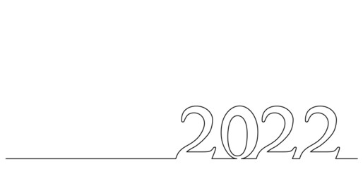 Continuous line 2022 lettering. Single path drawing. Vector illustration.