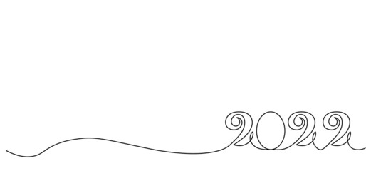Continuous line 2022 lettering. Single path drawing. Vector illustration.