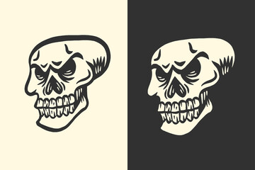 Skeleton Head Illustration for Tattoo Design