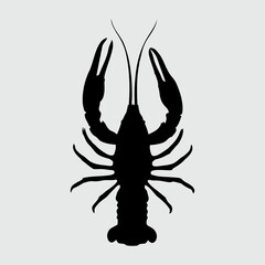 Lobster Silhouette, Loster Isolated On White Background