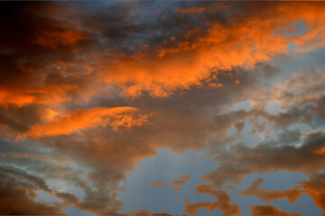 sunset clouds with red reflection