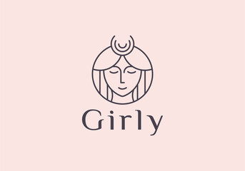 Vector logo design template in trendy linear style - woman's face - abstract emblem for cosmetics, beauty products, beauty salon.
