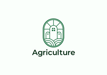 agriculture line outline minimalist Logo. Vintage Badge Creative Design Brand Identity.
