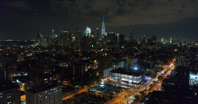 Aerial NYC Night Shot Downtown 5 Manhattan