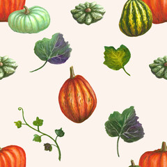 Pumpkins and squash seamless pattern