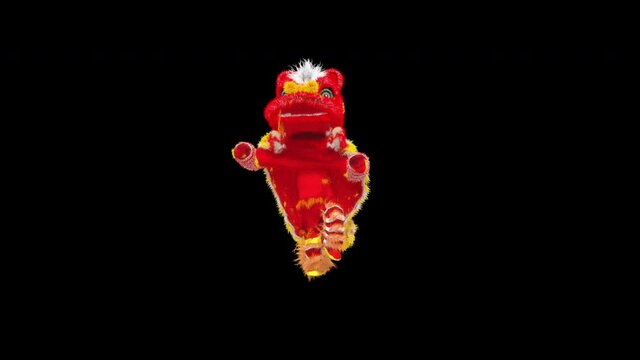 Lion Walking, Chinese New Year, dragon, happy new year, 3d rendering, Animation Loop composition 3d mapping cartoon, Included in the end of the clip with Alpha matte.