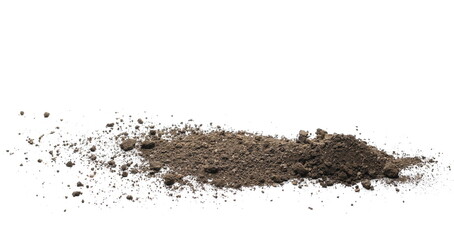 Dirt, soil pile isolated on white background and texture, side view