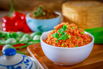Nam Prik Ong, northern Thai food Made with minced pork sauteed with tomatoes and peppers
Spicy chili paste and traditional Thai food.