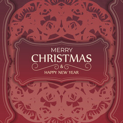 Greeting card Merry Christmas and Happy New Year Red color with abstract pattern