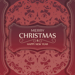 Greeting card Merry Christmas and Happy New Year Red color with abstract pattern
