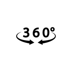 Icono de vista de 360 grados, estilo círculo. Flechas e indicadores de rotación. Vista completa, cámara 360. Ilustración vectorial