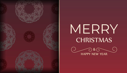 Brochure Merry Christmas and Happy New Year Red color with luxury pattern