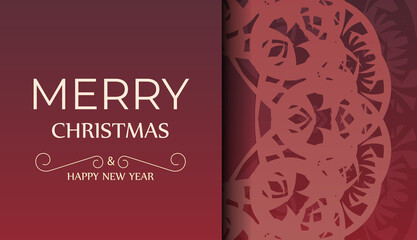Brochure Merry Christmas and Happy New Year Red color with winter pattern