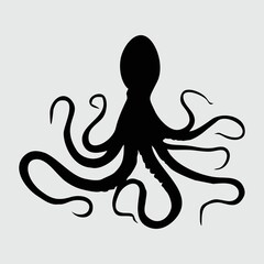 Octopus Silhouette, Octopus Isolated On White Background