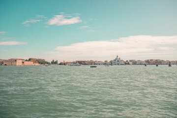 Fototapeta premium romantic view on canal grande from dock in venice