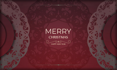 Holiday card Merry Christmas and Happy New Year in Red color with vintage ornament