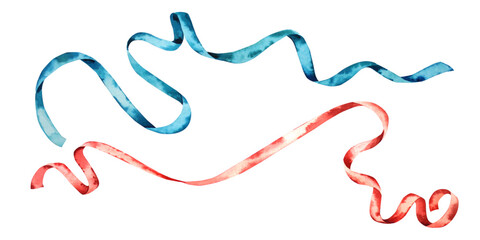 Satin ribbons. Watercolor drawing. New year, christmas, birthday.