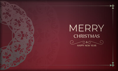 Holiday card Merry Christmas and Happy New Year Red color with winter pattern