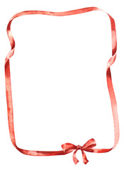 Satin ribbon with bow with place for text. Watercolor frame.
