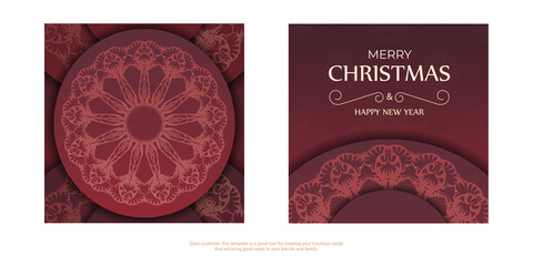 Holiday card Happy New Year Red color with winter ornament