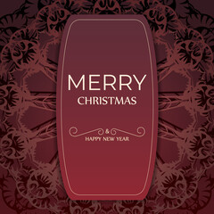 Festive Brochure Merry Christmas and Happy New Year Red color with vintage pattern