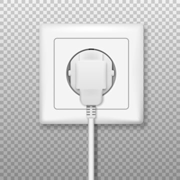Realistic plug inserted in electrical outlet. Electric plugs and socket. Vector illustration.