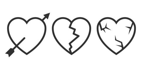 Set of heart with arrow line icon. Vector illustration.