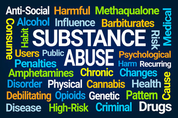 Substance Abuse Word Cloud on Blue Background - 459301130