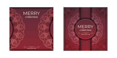 Holiday Flyer Merry Christmas and Happy New Year Red color with luxury pattern