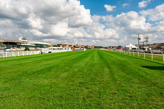 The Final Furlong And Finish Straight Of Stratford Horse Racing Course. Captured On A Bright And Sunny Day