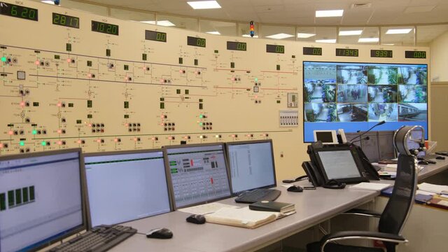 NOVOSIBIRSK RUSSIA, - September 13 2019: Control room in Novosibirsk hydroelectric power plant station on the Ob River