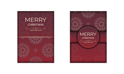 Red Color Merry Christmas Holiday Flyer with Winter Pattern