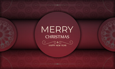 Greeting card template Merry Christmas and Happy New Year Red color with vintage pattern