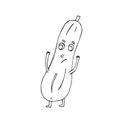 Funny cartoon character green eggplant. Vegetables and fruits. Vector illustration. Isolated. Doodles. Comics. Coloring pages for children and adults.