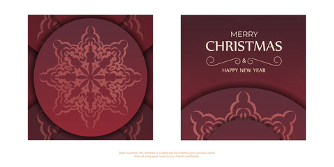 Brochure template Merry Christmas and Happy New Year Red color with winter ornament