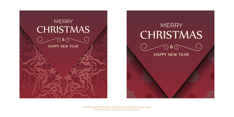 Fototapeta na wymiar Brochure Template Merry Christmas and Happy New Year Red color with abstract pattern